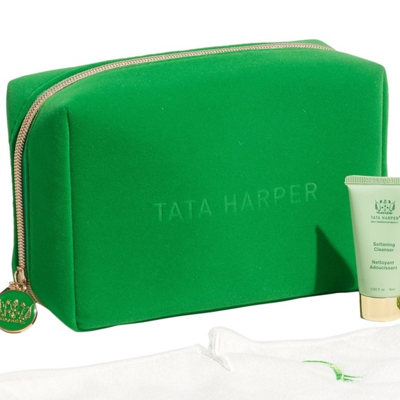 Tata Harper Green Make Up Cosmetic Travel Bag with gold zipper OS - Picture 1 of 10